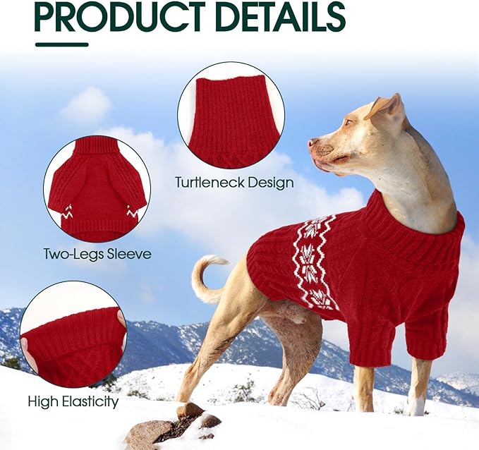Kuoser Dog Sweater XL, Dog Sweaters for Large Dogs Boy Girl, Warm Pullover Doggie Cable Knitwear for Christmas, Winter Dog Clothes Pet Apparel for Labrador Beagle, Red XL