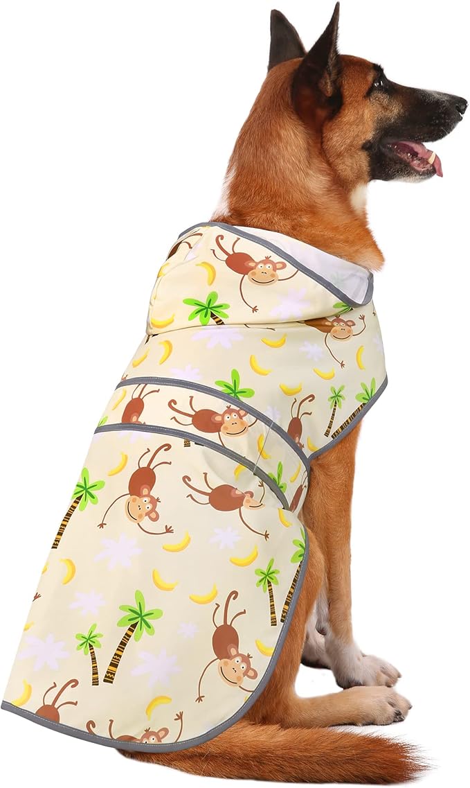 Dog Rain Coat for Large Dogs Waterproof Hooded Rain Jacket with Reflective Strips Leash Hole & Poncho Adjustable Fit (Monkey,XL)