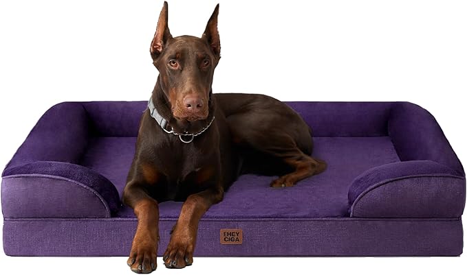 EHEYCIGA Orthopedic XL Dog Beds, Waterproof Memory Foam Dog Bed for Extra Large Dogs, Non-Slip Bottom and Egg-Crate Foam Big Pet Couch Bed with Washable Removable Cover, Purple