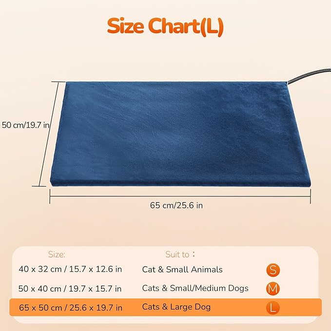 Pecute Pet Heating Pad, Large Dog Heating Pad with Chew Resistant Cord, Waterproof Layer, Warming Cat Heating Pad, Indoor Pet Heating Pads for Dogs Cats, Auto Temperature Control, with Washable Cover