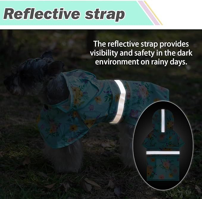 KOOLTAIL Dog Raincoat Hooded Slicker Poncho with Leash Hole, Dog Raincoat for Small Medium Dogs, Waterproof Pet Rain Jacket with Reflective Strip, Adjustable Breathable Puppy Rainwear