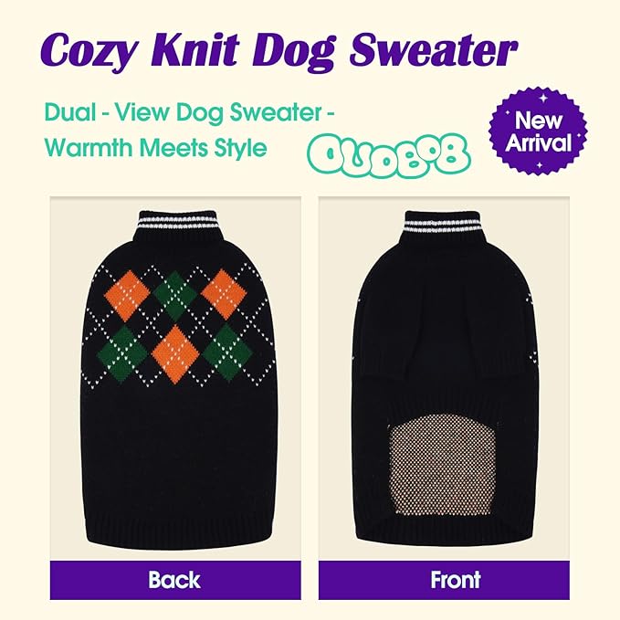 Boy Dog Sweater, Dog Sweaters for Medium Dogs Boy, Winter Warm Pullover, Turtleneck Knit Dog Christmas Sweater with Sleeves, Soft Stretchy Knitwear for Cold Weather, Holidays - Black M