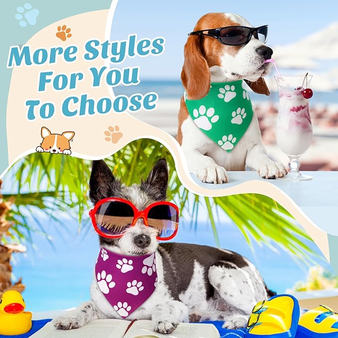 Sanwuta 30 Pcs Colorful Paw Print Dog Bandanas Bulk Soft Triangle Scarves for Pets Party Costume Doggie Walking Photo Props Bibs for Pets Shops Adoption Events National Dog Day Gifts