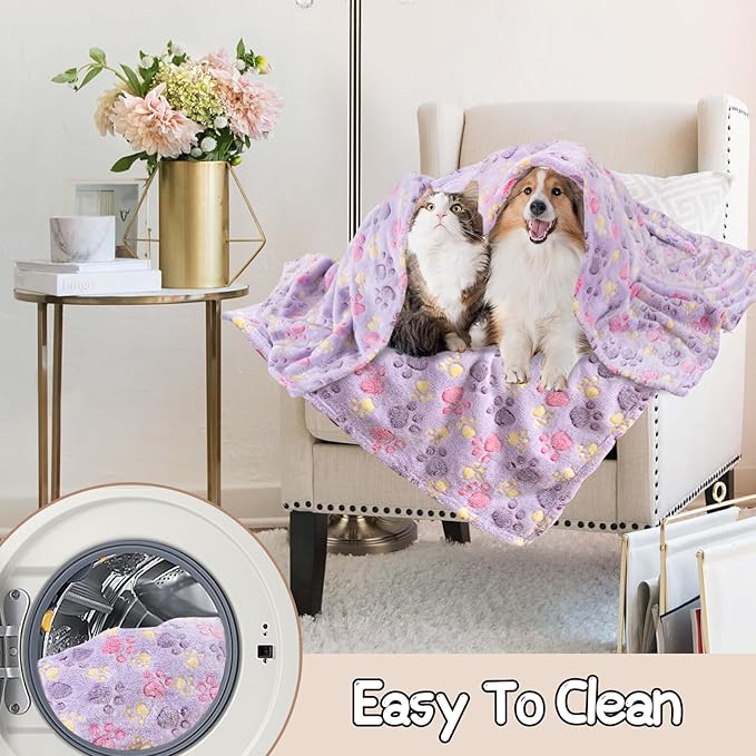 Rezutan 1 Pack 3 Blankets for Dogs, Dog Blanket for Large & Medium Pet Cat, Premium Soft Fluffy Suitable for Dog Kennels & Beds, Sofas, Gifts Puppy Essentials, 41x31inch, Tan/Purple/Brown