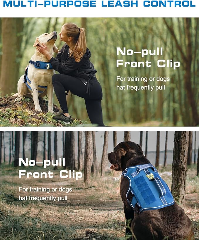 Dog Harness for Large Dogs Heavy Duty, No Pull Tactical Dog Harness with Molle System, Easy On and Off Service Dog Vest, Breathable Padded, Adjustable Reflective Pet Vest for Walking Hiking Training