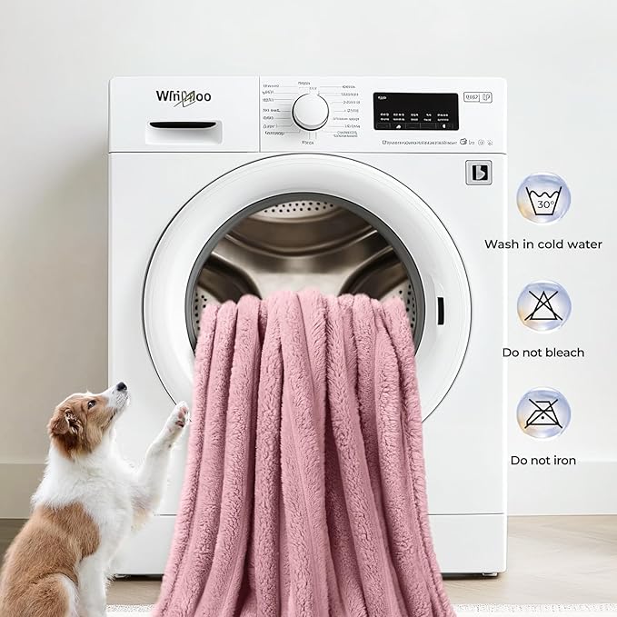 LINENLUX 1 Pack 3 Soft Dog Blanket Washable Warm Fleece Cat Blankets for Pet Puppy Fluffy Calming Flannel Pink Large