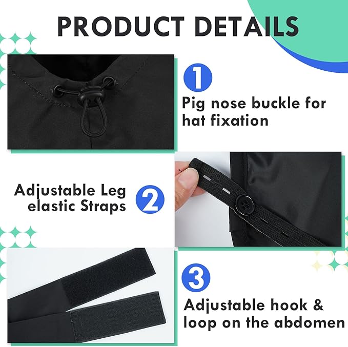 MIGOHI Dog Rain Jacket, Reflective Rain Coat for Medium Dogs | Adjustable Hind Leg Straps Rainproof, Waterproof & Windproof Coat for Rainy Days, Dog Poncho with Back Leash Hole, Black, 2XL