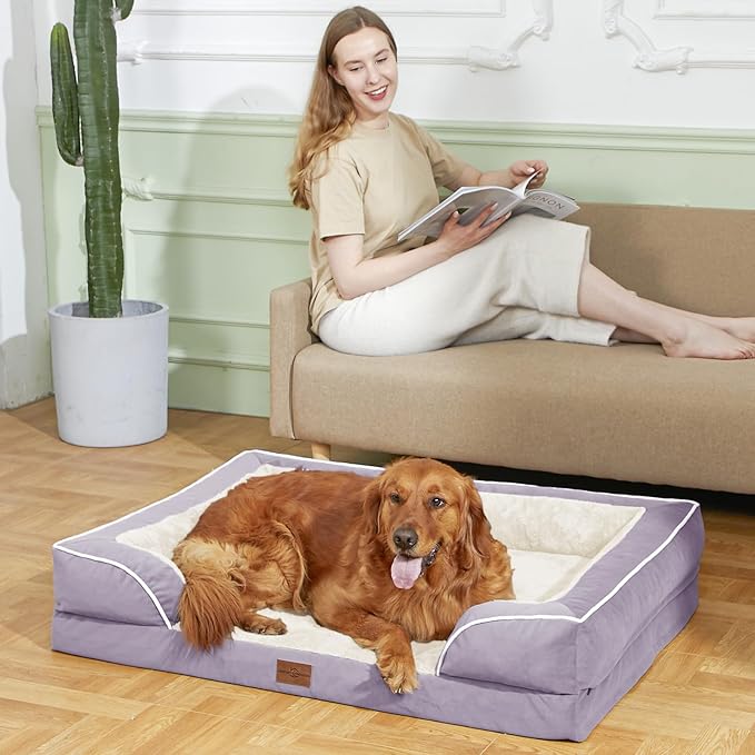 Comfort Expression Orthopedic Dog Bed for Small Dogs 24x16 Inch, Waterproof Supportive Egg Crate Foam Small Pet Bed with Removable Bolsters, Dog Couch with Washable Cover & Non-Slip Bottom, Purple