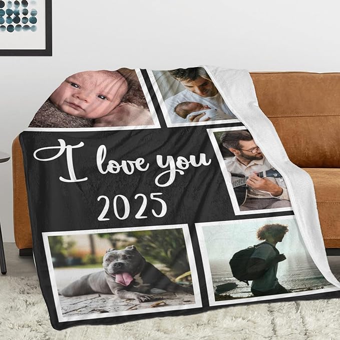 Custom Blanket with Photo, Personalized Blanket with Picture, Customized Photo Blankets, Customizable Blankets, Personalized Birthday Gifts for Women, Men, Mom, Dad, Family, Friend