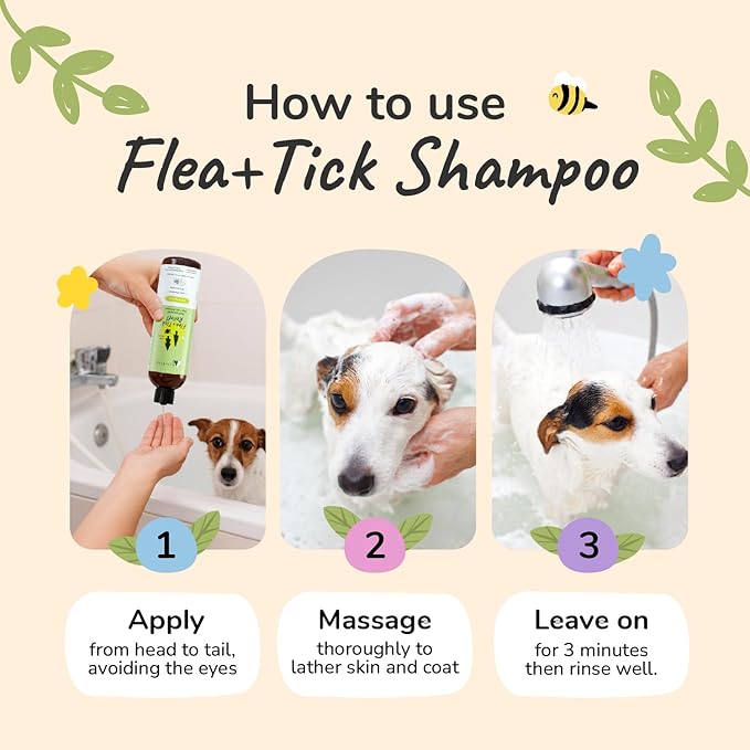 kin+kind Flea and Tick Shampoo for Dogs & Cats Vet Formulated - Plant Powered, Safe and Effective Dog and Cat Shampoo - Lemongrass Scent - Prevent Fleas and Ticks - Made in USA 12 fl oz