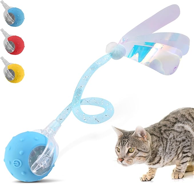 Interactive Cat Toys Ball for Indoor Cats with Elastic Mesh Net Tails – 3 Working Modes for Agile Movement, Motion Activated, USB-C Rechargeable, Ideal for Indoor Cats (Blue)