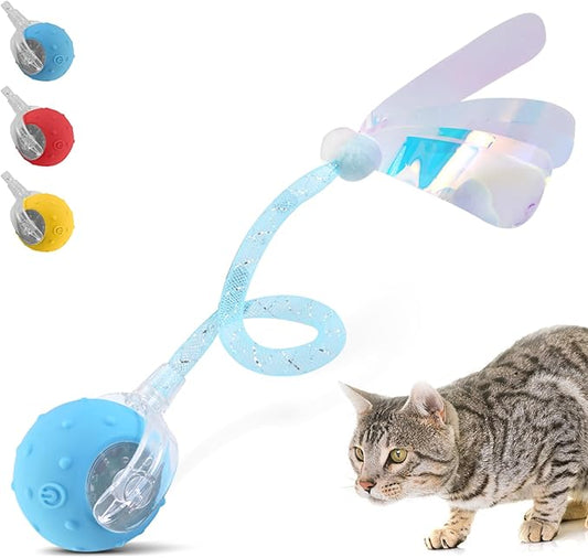 Interactive Cat Toys Ball for Indoor Cats with Elastic Mesh Net Tails – 3 Working Modes for Agile Movement, Motion Activated, USB-C Rechargeable, Ideal for Indoor Cats (Blue)