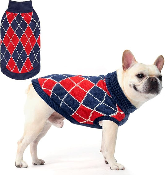 KOOLTAIL Dog Sweater, Knit Turtleneck Cold Weather Dog Sweaters for Small Medium Large Dogs, Soft Diamond Plaid Pullover Knitwear Pet Winter Warm Clothes, Pet Coat Puppy Sweater for Girls Boys L