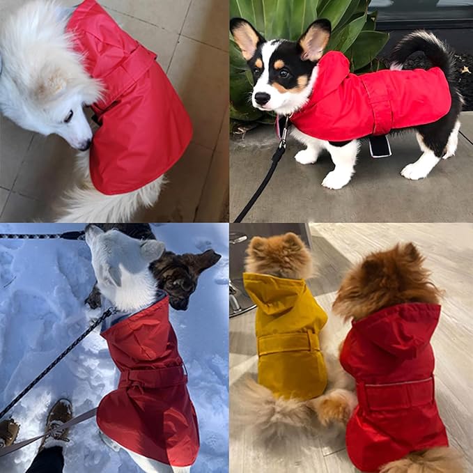Dog Raincoat Small Dog Rain Jacket Poncho Waterproof Pet Rain Suit Puppy Small Dogs Cats Double Layer Breathable Lining Hooded Leash Hole Adjustable,Red,XS
