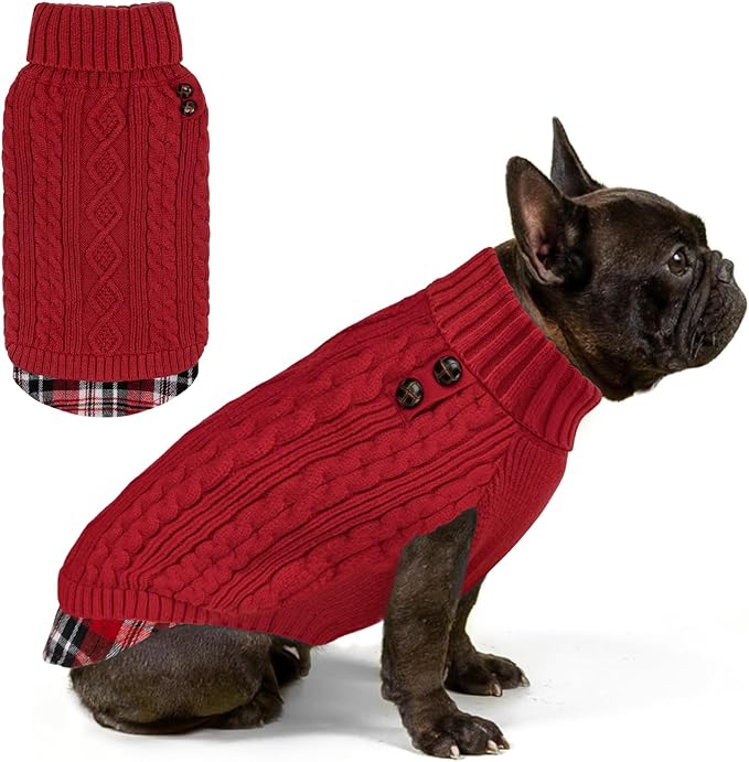 KYEESE Dog Sweater Soft Pullover Dog Sweaters for Small Dogs Girl Warm Turtleneck Small Dogs Sweater Stretchy Knitwear Cat Clothes with Gingham Patchwork Comfy Pet Coat for Fall Winter Cold Weather