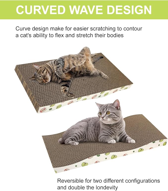 Cat Scratching Board, Corrugate Cat Scratcher for Indoor Cats with Catnip, Cat Scratch Pad with Premium Scratch Textures Design, Cardboard Cat Scratcher with Double-Sided Usability (Pack of 2)