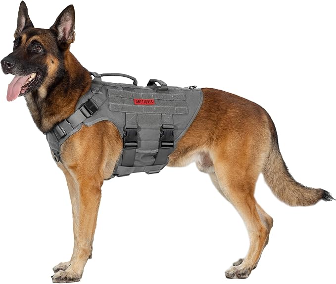 OneTigris Large Tactical Dog Harness, No Pulling Adjustable Dog Vest Harness, Heavy Duty Dog Harness with Handle, Large Hook and Loop Panels for Patch