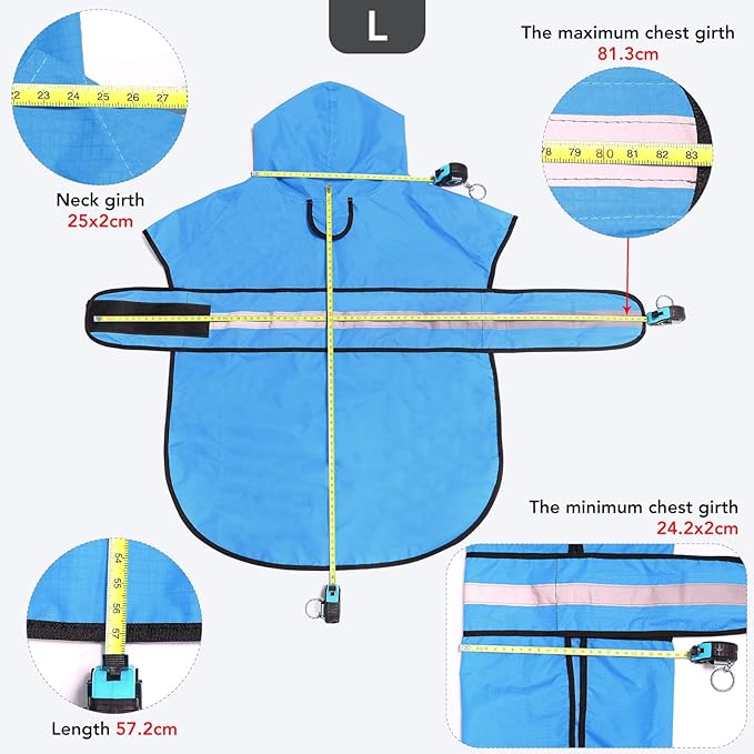 Waterproof Hooded Dog Raincoat - Adjustable Reflective Pet Jacket, Lightweight Dog Slicker Poncho for Small to X- Large Dogs and Puppies (Blue, Large)