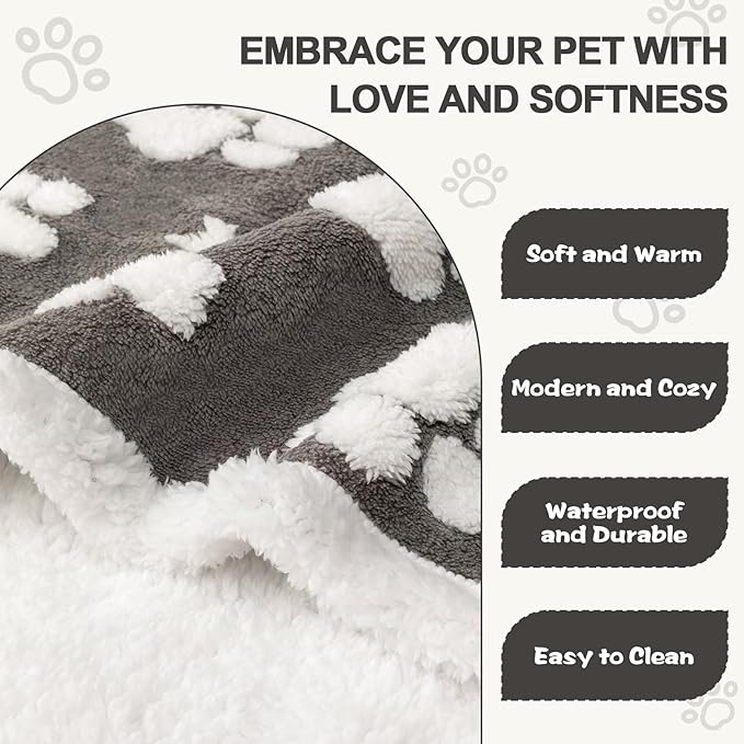 Waterproof Blanket for Dog Puppy Cat, Cute 3D Textured Paw Dog Blanket for Bed Couch Sofa, Soft Liquid Pee Proof Pet Furniture Protector, 30"x40", Grey