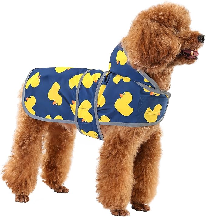 Dog Raincoat for Small Dogs Puppies Waterproof Hooded Rain Jacket with Reflective Strips Leash Hole & Poncho Adjustable Fit (Duck,XS)