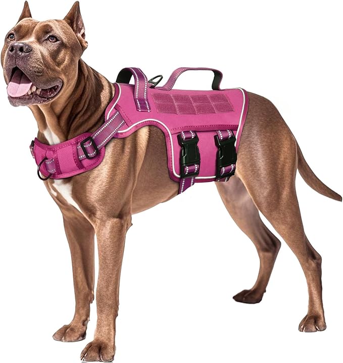 Dog Harness for Large Dogs Heavy Duty, No Pull Tactical Dog Harness with Molle System, Easy On and Off Service Dog Vest, Breathable Padded, Adjustable Reflective Pet Vest for Walking Hiking Training