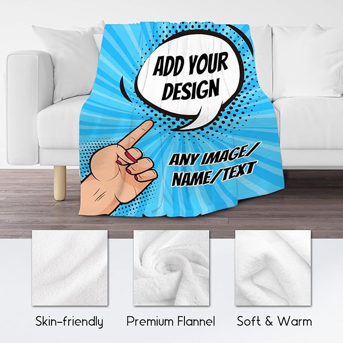Personalized Photos Blanket - Custom Picture Blankets Gifts for Boys Teens Men - Lightweight Cozy Fleece Throw for Couch, Office - 4 Sizes