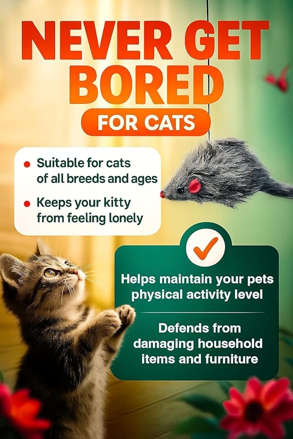 Self Play Hanging Door Cat Mouse Toy - Interactive Cat Toys for Indoor Cats - Fun Hunting Exercise for Bored Adult Cats & Kittens - Top Hanging Cat Toy for Indoor Play (Extended Package)