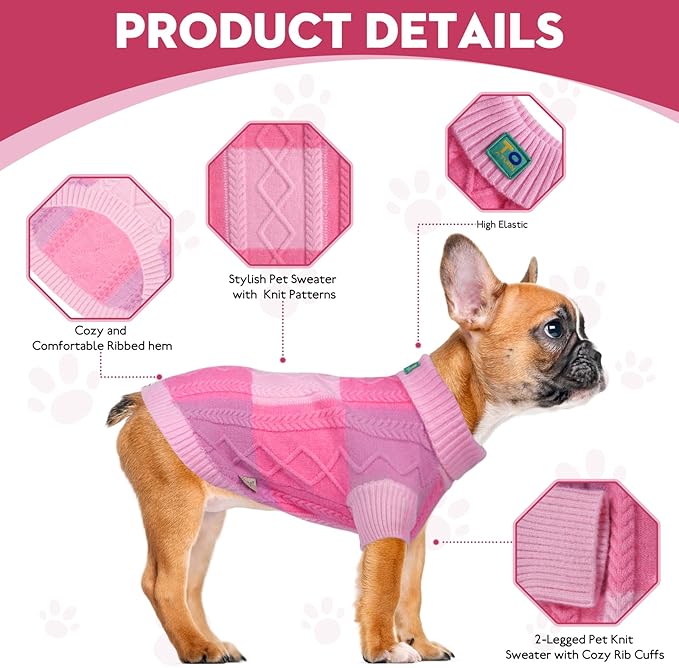 Pet Sweaters,Turtleneck Pullover Dog Sweater,Pet Sweaters for Dogs,Pet Clothes,Pet Clothing,Suitable for All Types of Dogs and Most Seasons (Pink Group,2XL)