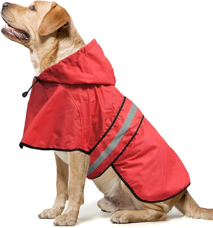 Waterproof Dog Raincoats - Adjustable Lightweight Pet Rain Coat Dog Slicker Poncho, Safety Dog Raincoats with Reflective Strip and Leash Hole for Small, Medium, Large Dogs (X-Large, RED)