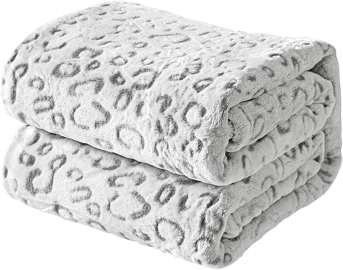 FY FIBER HOUSE Flannel Fleece Throw Blanket, Lightweight Cozy Plush Microfiber Bedspreads for Adults,60"X80",Grey Leopard