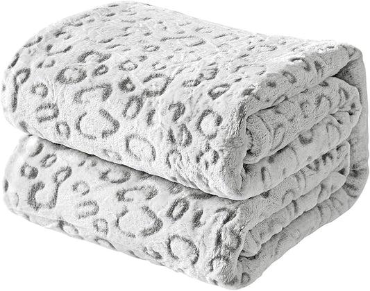 FY FIBER HOUSE Flannel Fleece Throw Blanket, Lightweight Cozy Plush Microfiber Bedspreads for Adults,90"X108",Grey Leopard