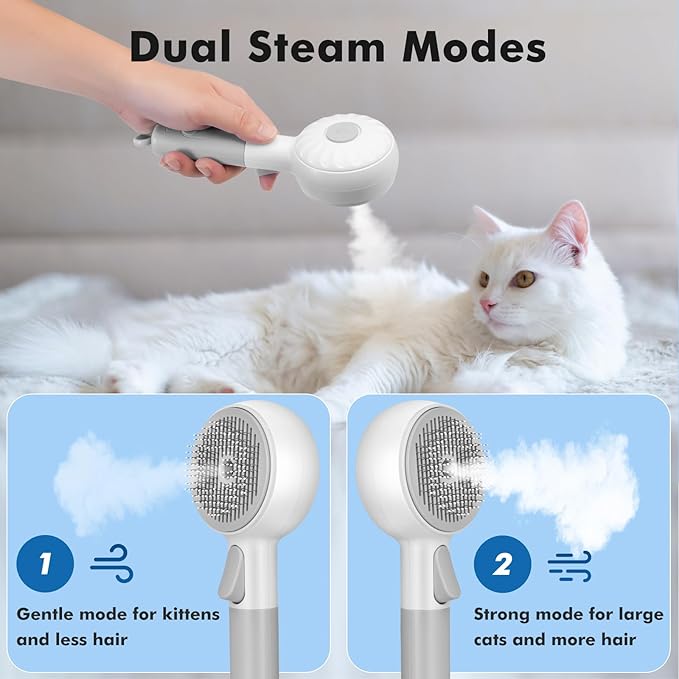 Cat Steam Brush with 2 Steam Modes for Cats Dogs Shedding, Low Noise Pet Hair Brush with One Release Button Cool Mist for Indoor Cats