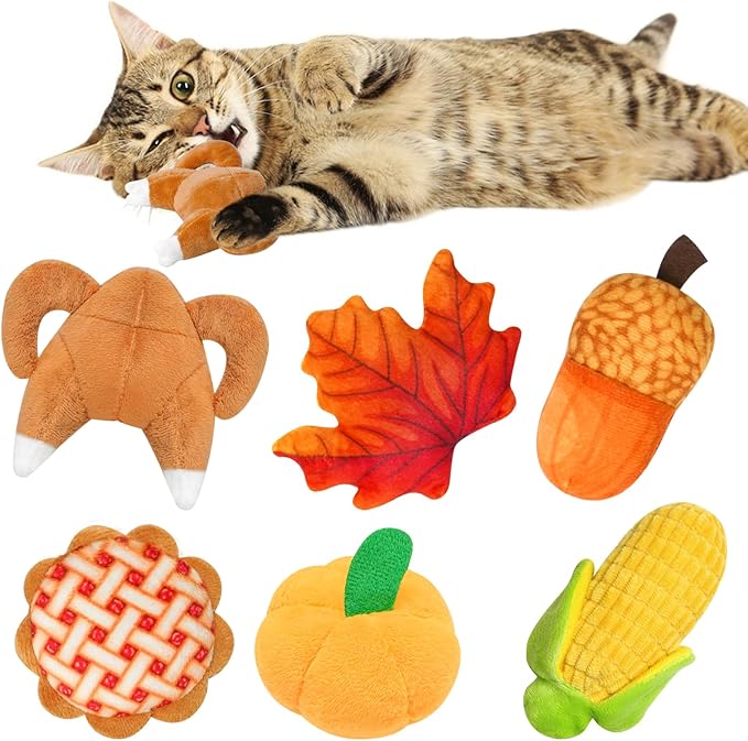 Thanksgiving Cat Toys, 6 Pack Cat Thanksgiving Toys for Indoor Cats, Cat Gifts for Thanksgiving, Catnip Toys for Cats and Kittens