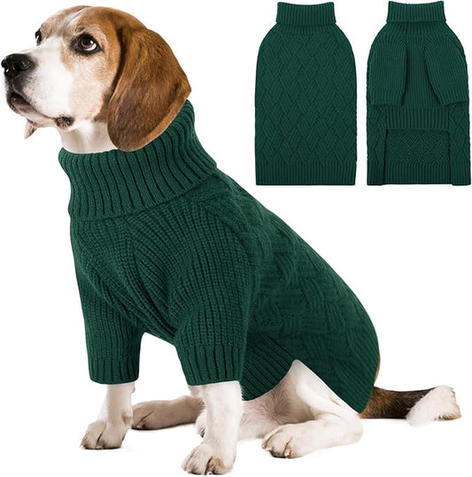 SUNFURA Dog Sweater, Medium Dog Sweaters Doggie Pullover for Fall Winter, Fleece Pet Christmas Sweaters for Holiday, Warm Turtleneck Knitwear for French Bulldog, Boston Terrier, Green M