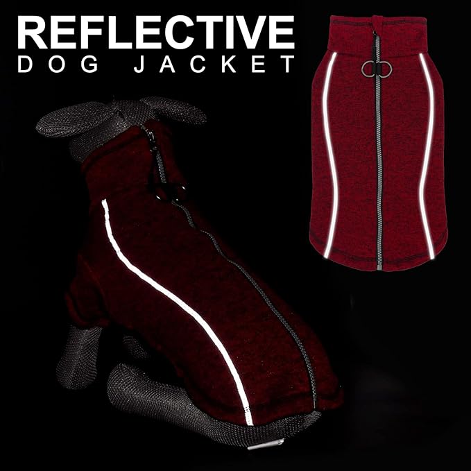 cyeollo Fleece Dog Jacket Sweater with Fleece Lining Zipper Reflective Jackets Small Dog Clothes Winter Coats Warm Pet Apparel