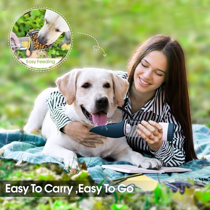 SUPERDESIGN Blue Dog Water Bottle Portable with Food Container, Dog Travel Water Bottle Easy-to-Use, Leak-Proof Design Pet Water Bottle Ideal for Travel,Hiking and Dog Walking Accessories