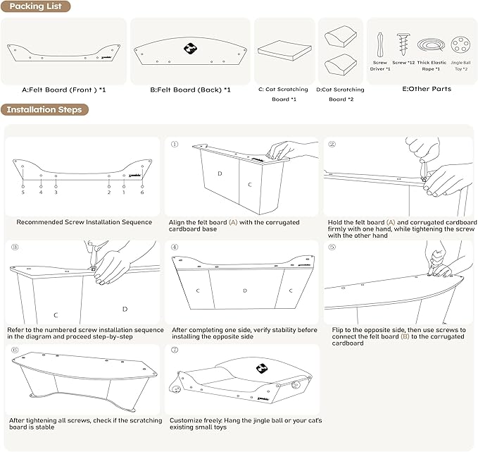 Cat Scratcher Bed - 26'' Cardboard Scratching Board for Indoor Cats, Orthopedic Lounger Scratcher Couch with Catnip and Bells