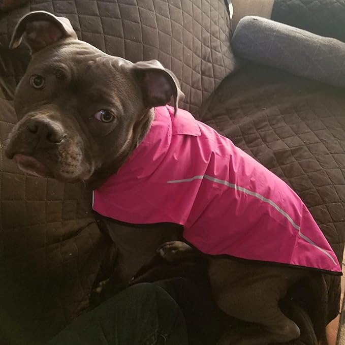Mile High Life Dog Raincoat, Adjustable Waterproof Reflective Rain Jacket for Small Medium Large Dogs, Lightweight Breathable Pet Rain Coat with Leash Hole(Hot Pink,S Chest 22-25")