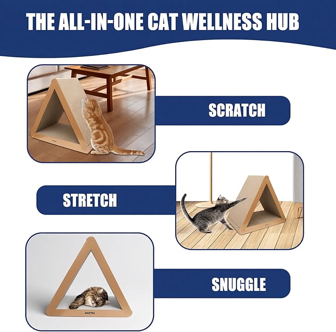 3 Pack Cardboard Cat Scratcher & Scratch Pad with Catnip, Buildable Triangle Cat House w/ 6-Sided Use, Furniture Protection for Indoor Cats