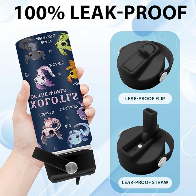 Axolotl Gifts, 16 oz Water Bottle with Straw Lid, Stainless Steel Insulated Tumbler, Cute Animals Water Bottles, Axolotl Cup Gifts for Birthday Christmas