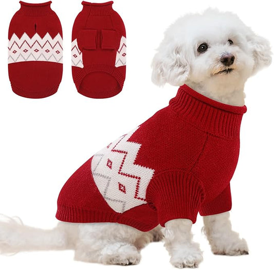 Queenmore Warm Dog Sweater, Soft Pet Knitwear, Knitted Pullover, Vlentines Day Gifts Winter Pet Clothes for Small Medium Dogs Cats Red