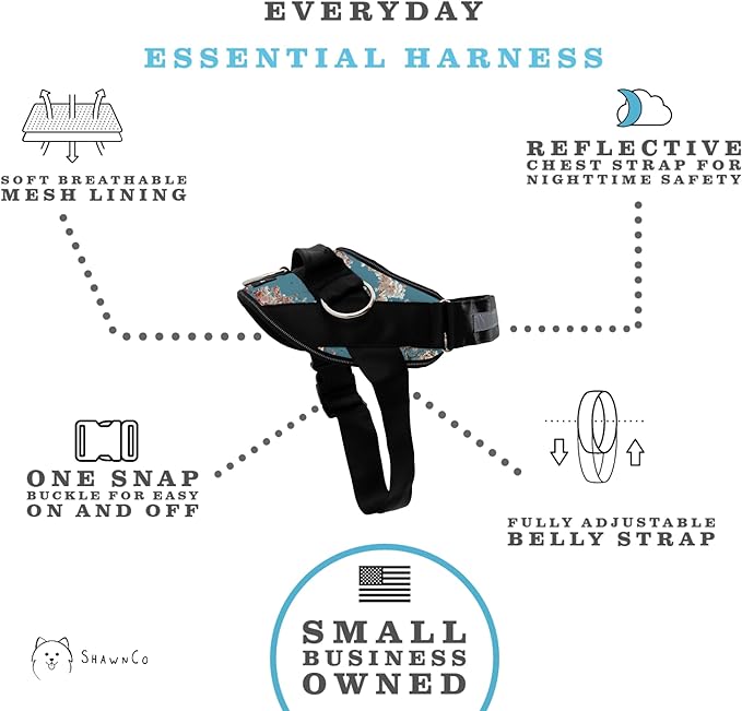 ShawnCo Essential Dog Harness, No-Pull Pet Vest with 3 Leash Clips, No Choke, Reflective, Adjustable and Padded, for Easy Walking and Training for Small, Medium and Large Dogs (Freckle's Garden, L)