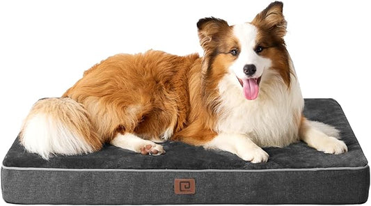 EHEYCIGA Waterproof Dog Bed Memory Foam 41x27, Orthopedic Dog Beds Mat for Extra Large Dogs with Removable Cover, Dark Grey