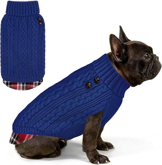KYEESE Dog Sweater Comfy Pet Coat for Fall Winter Cold Weather Soft Pullover Dog Sweaters for Small Dogs Girl Warm Turtleneck Small Dogs Sweater Stretchy Knitwear Cat Clothes with Gingham Patchwork