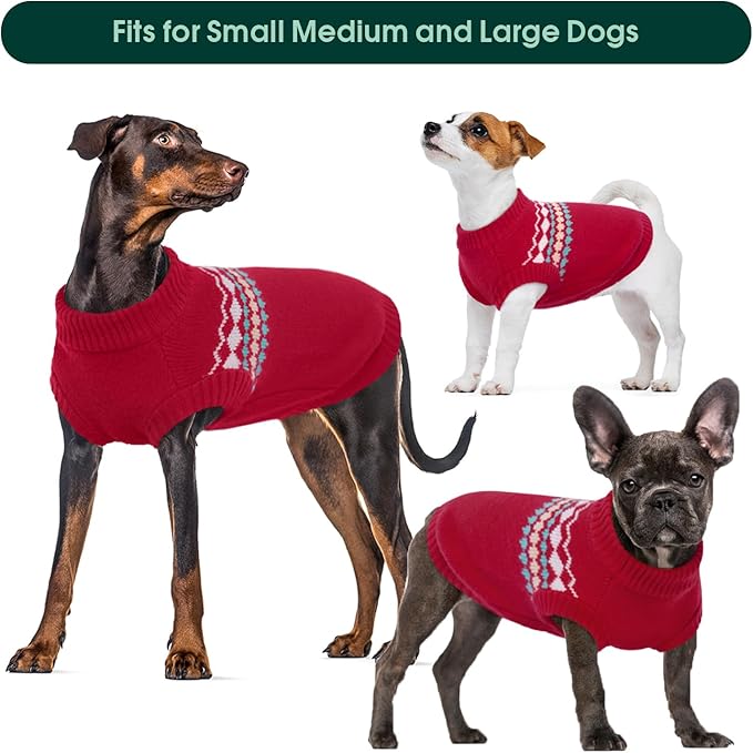 Kuoser Dog Sweater, Dog Sweaters for Large Size Dogs, Boy Girl Dogs Christmas Sweater, Pet Sweatshirt Outfits for Male Female, Warm Big Doggie Pullover Knitwear Clothes for Fall Winter, Red L