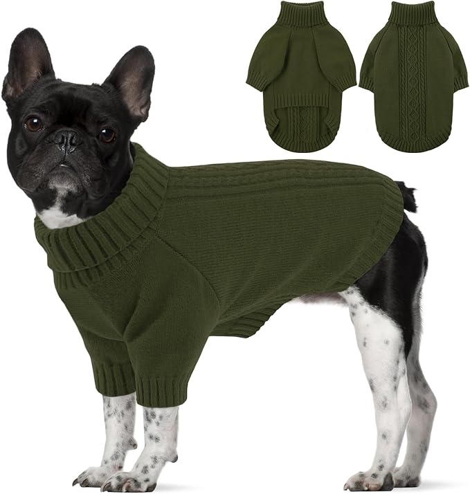 SAWMONG Dog Sweater for Medium Dogs, Turtleneck Knitted Pullover Sweater Sweatshirt, Classic Winter Warm Pet Sweater for Boy Girl Pet Chihuahua, French Bulldog, Golden Retriever, Pug, Cat (Green, M)