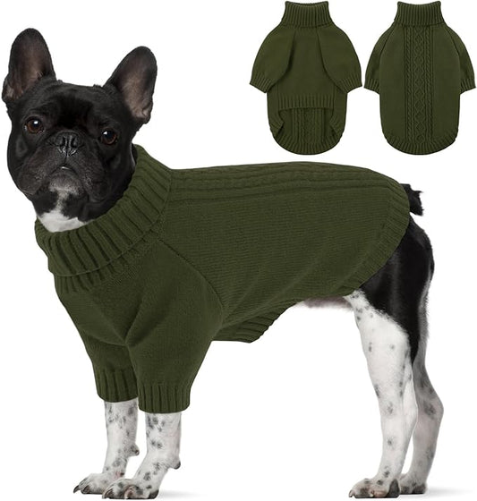 SAWMONG Dog Sweater for Large Dogs, Turtleneck Knitted Pullover Sweater Sweatshirt, Classic Winter Warm Pet Sweater for Boy Girl Pet Chihuahua, French Bulldog, Golden Retriever, Pug, Cat (Green, L)