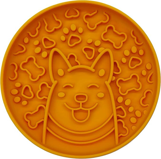 Slow Feeder Dog Bowl, Pet Food Mat with Silicone Base Non-Slip, Healty Eating for Fast Eaters,Easy Clean Dishwasher Safe,for Small Medium Dogs Cats(Dark Yellow)