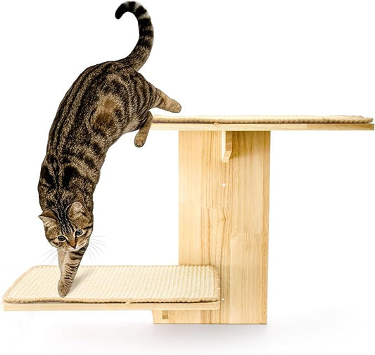 Cat Wall Shelves, Wall Mount Adult Cat Tree with 2 Steps 2 Sisal Scratch Mats, Solid Wood Kitten Perches Pet Climber for Indoor Play, Climb, Jump, Nap, Rest