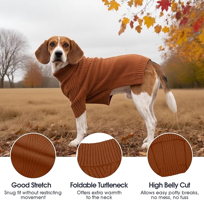 IECOii Extra Large Dog Sweater 4XL,Thermal Warm Dog Sweaters for Giant Breed Dogs,Turtleneck Knitted Knitwear for Pet Winter,Stretchy&Easy On Doggy Sweatshirt for Doberman,Great Dane(Caramel,XXXXL)
